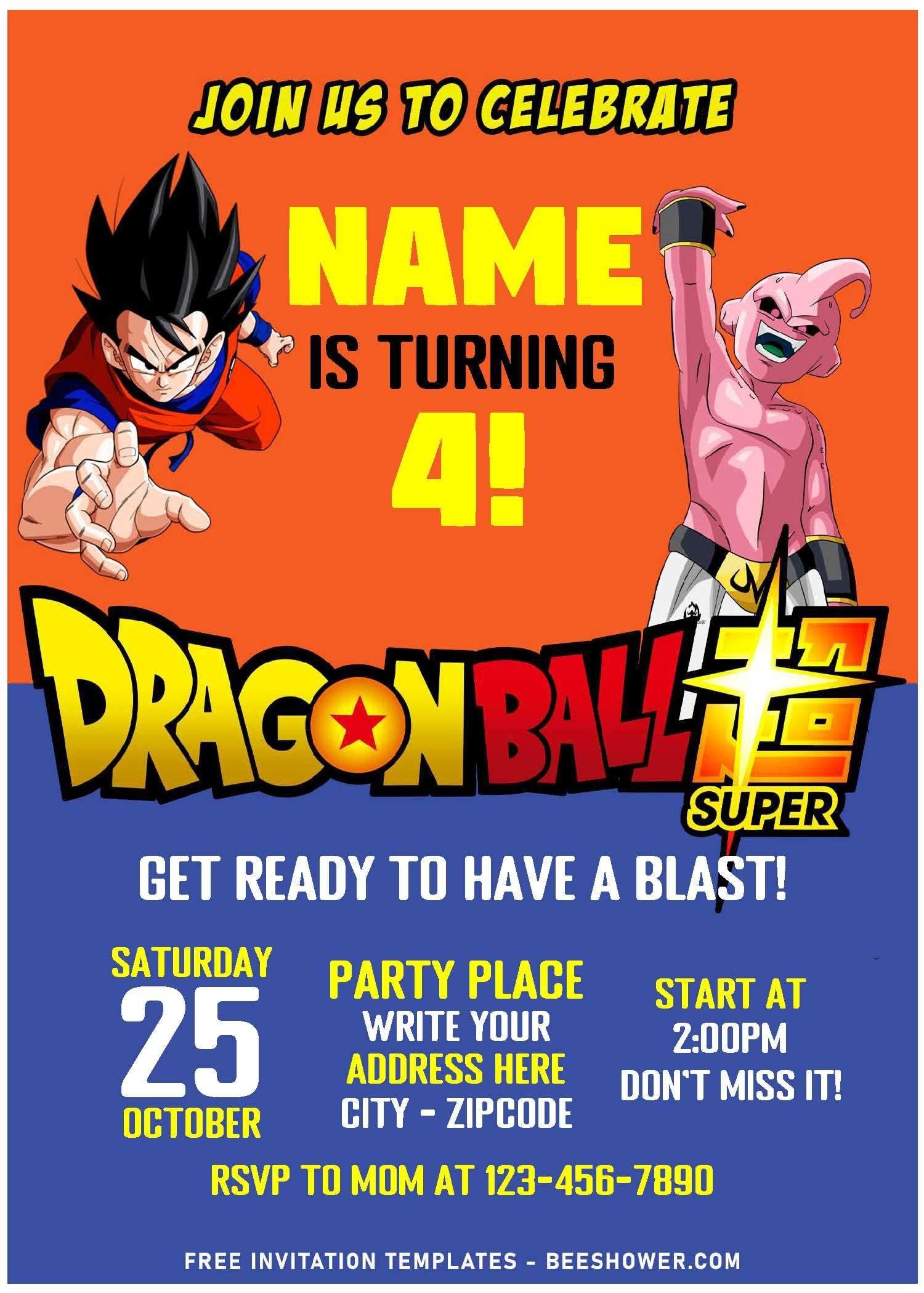 Free Editable PDF Dragon Ball Z 2 Adventure Birthday Invitation