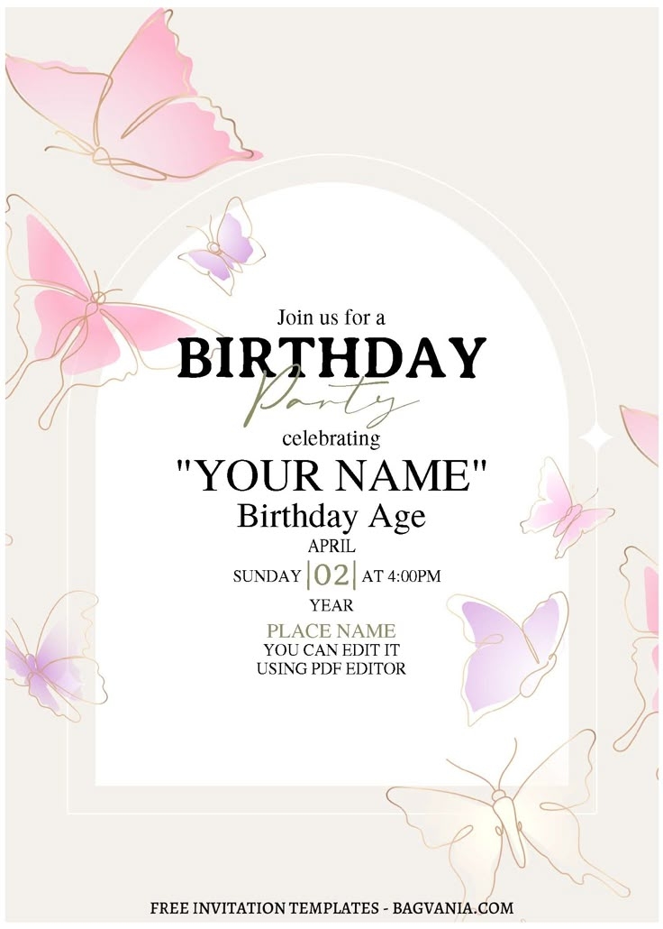  Free Editable PDF Enchanting Butterfly Birthday Invitation Template 