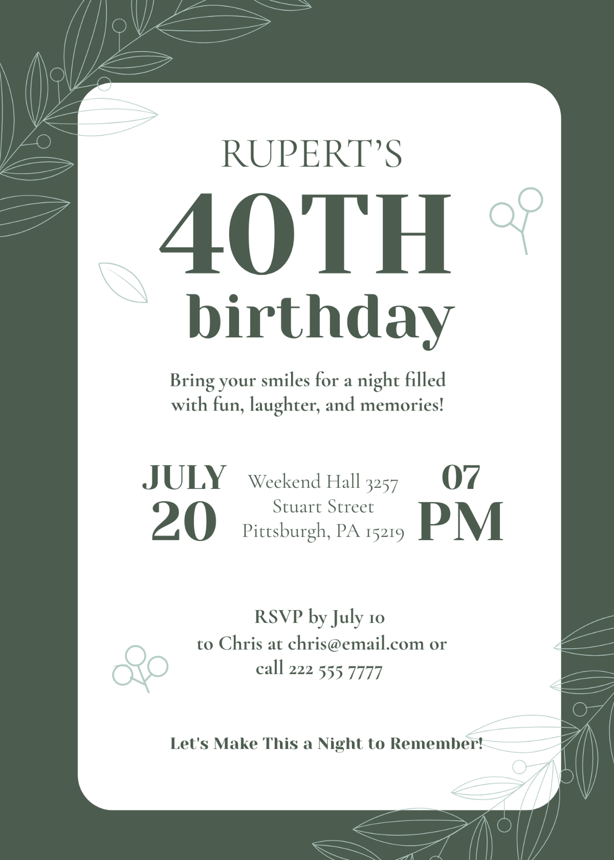 Free Happy 40th Birthday Invitation Template To Edit Online