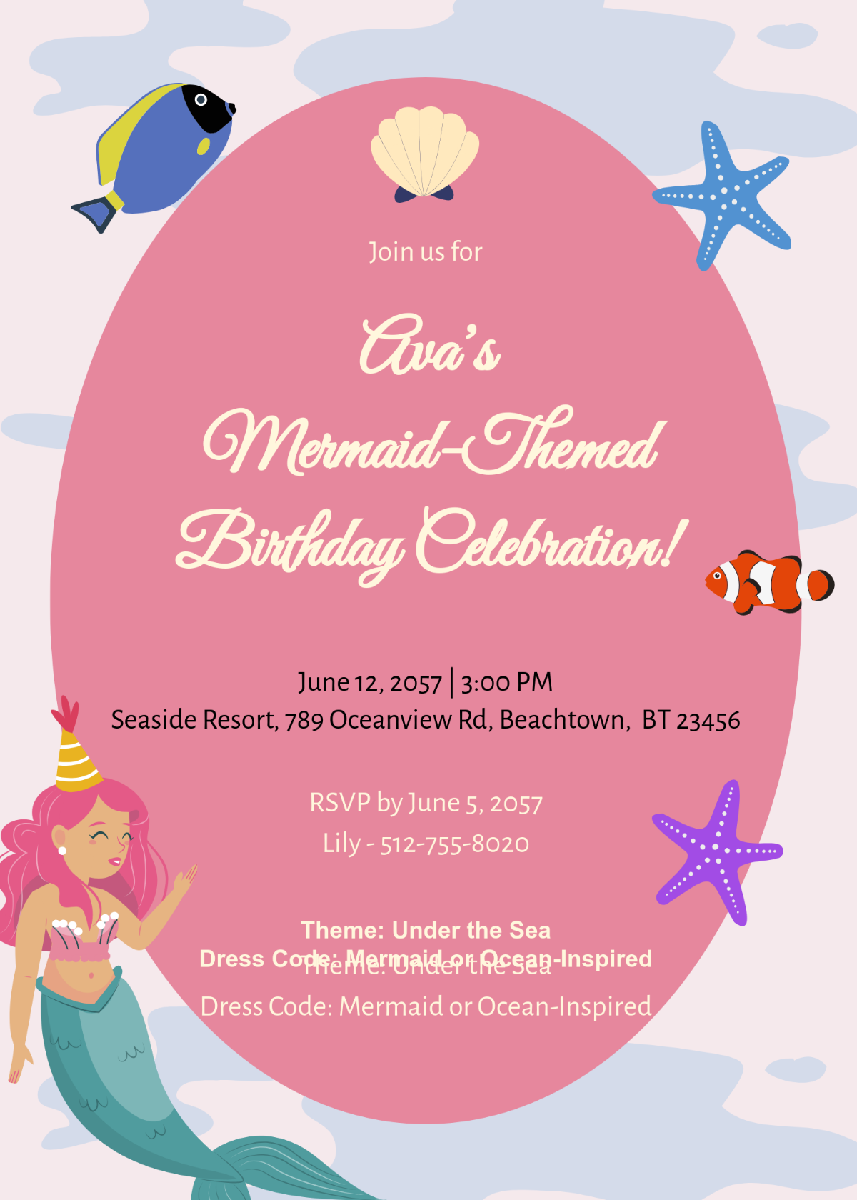 Free Mermaid Birthday Invitation Template To Edit Online