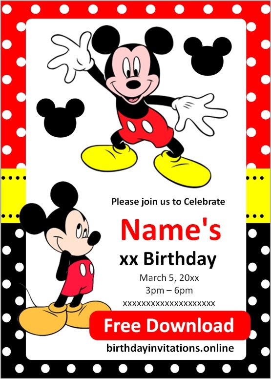  FREE MICKEY MOUSE Birthday Invitations Template Online