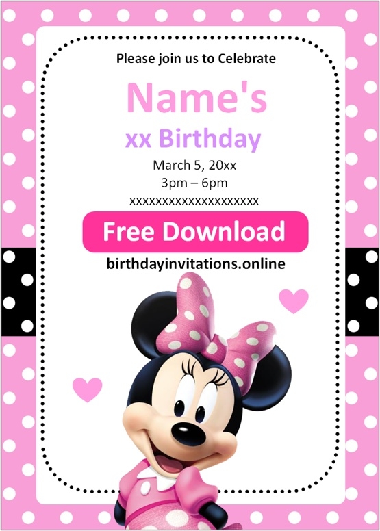 FREE MINNIE MOUSE Birthday Invitations Template Online