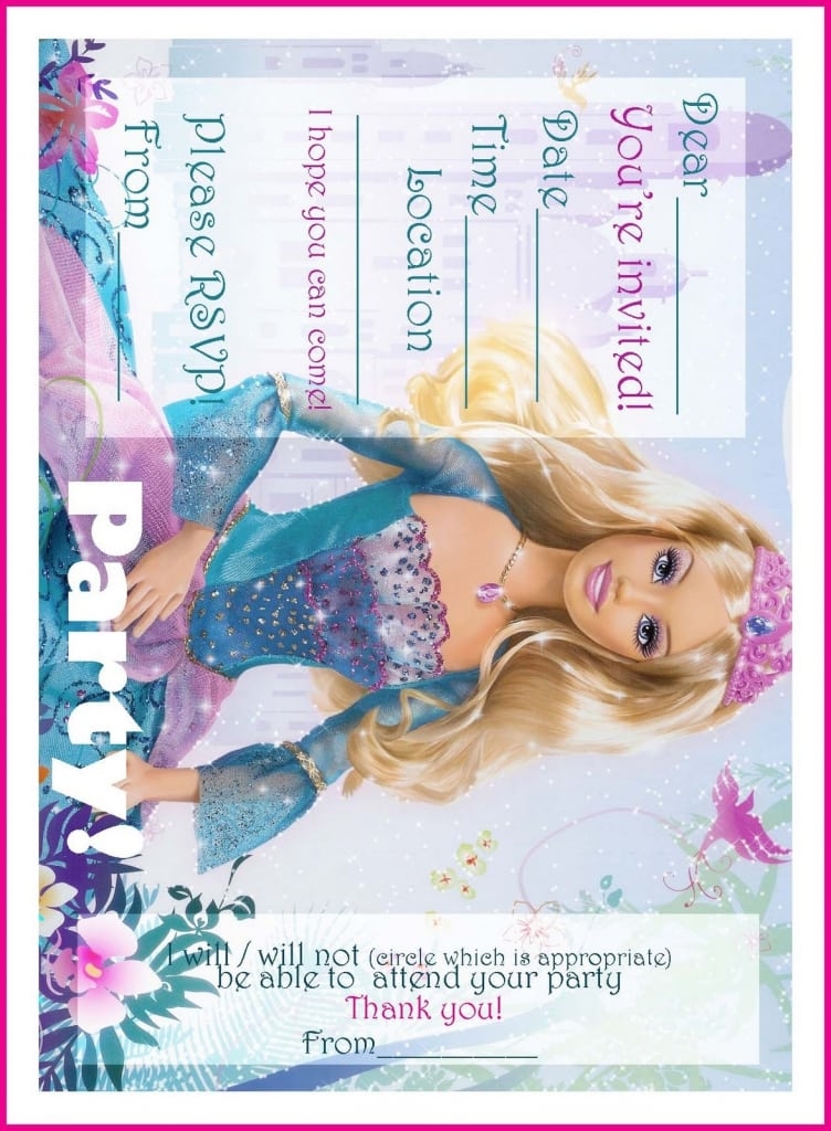 Free Printable Barbie Invitations