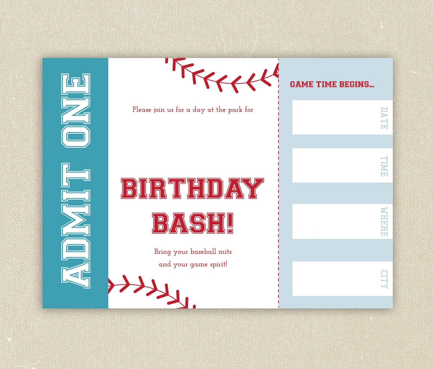 Free Printable Baseball Ticket Invitations