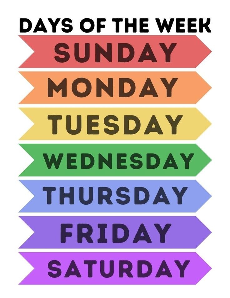 Free Printable Days Of The Week Charts For Preschool Learning