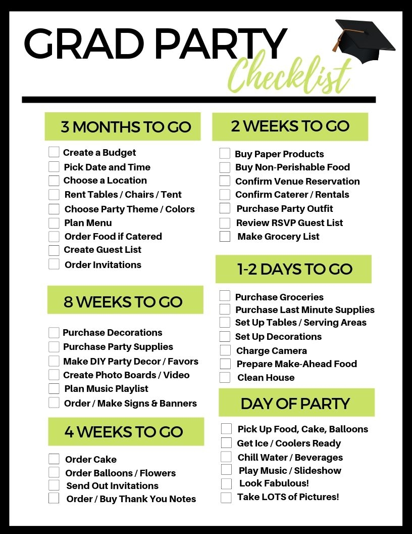 FREE Printable Grad Party Checklist Graduation Party Planning Senior 