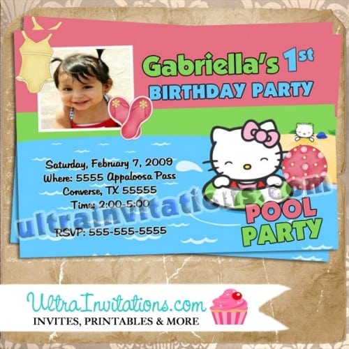 Free Printable Hello Kitty Pool Party Invitations