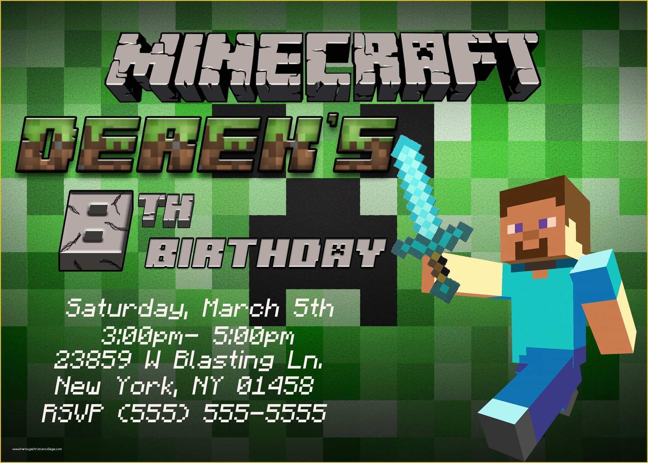 Free Printable Minecraft Birthday Party Invitations Templates Of