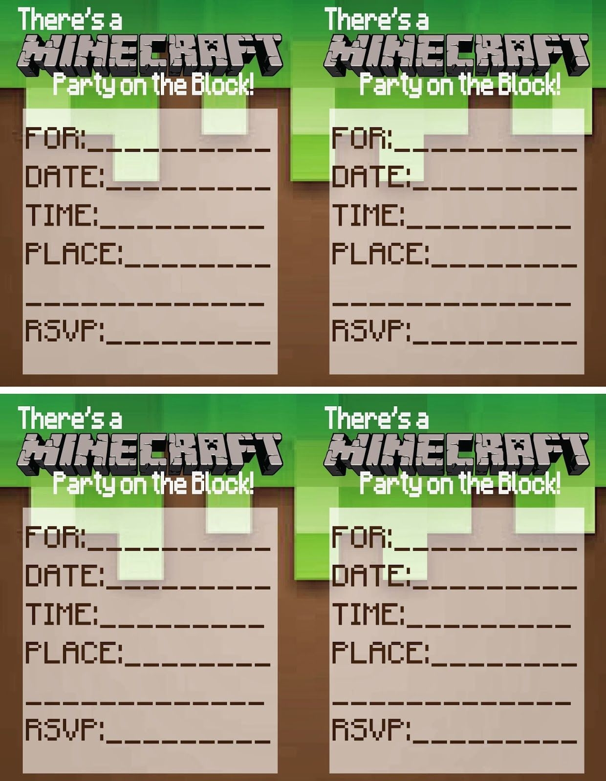 Free Printable Minecraft Invitations Printable And Enjoyable Learning