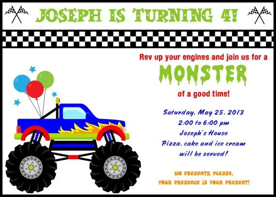 Free Printable Monster Truck Birthday Invitations Drevio Invitations 