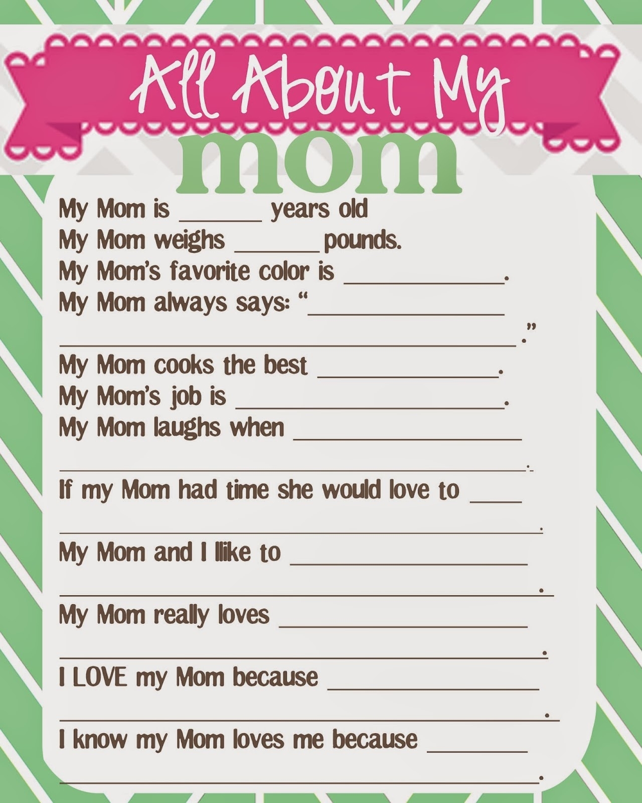 Free Printable Mother 39 s Day Questionnaire Free Printable