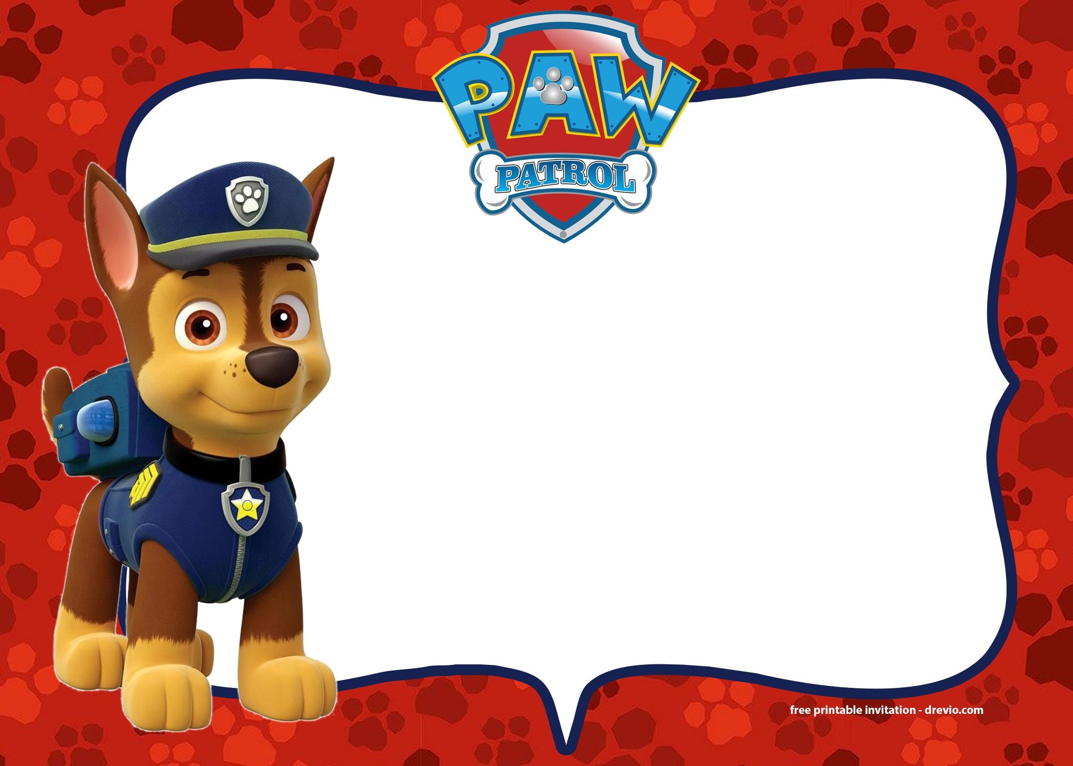 FREE Printable Paw Patrol Chase Invitation Template DREVIO