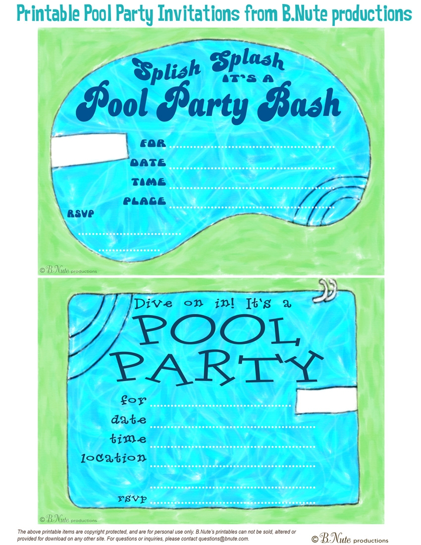 Free Printable Pool Party Invitations