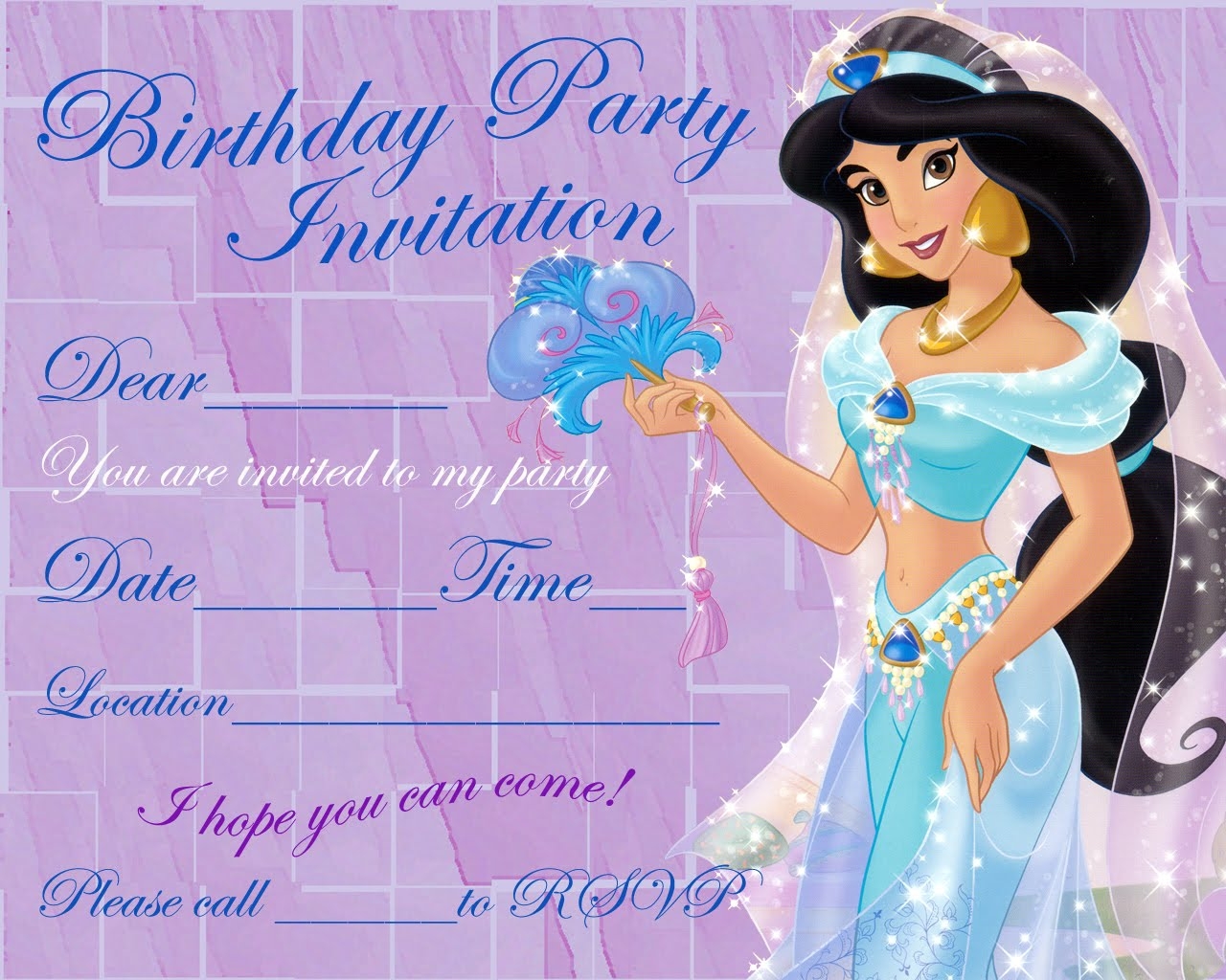 Free Printable Princess Jasmine Birthday Invitation Templates Drevio 