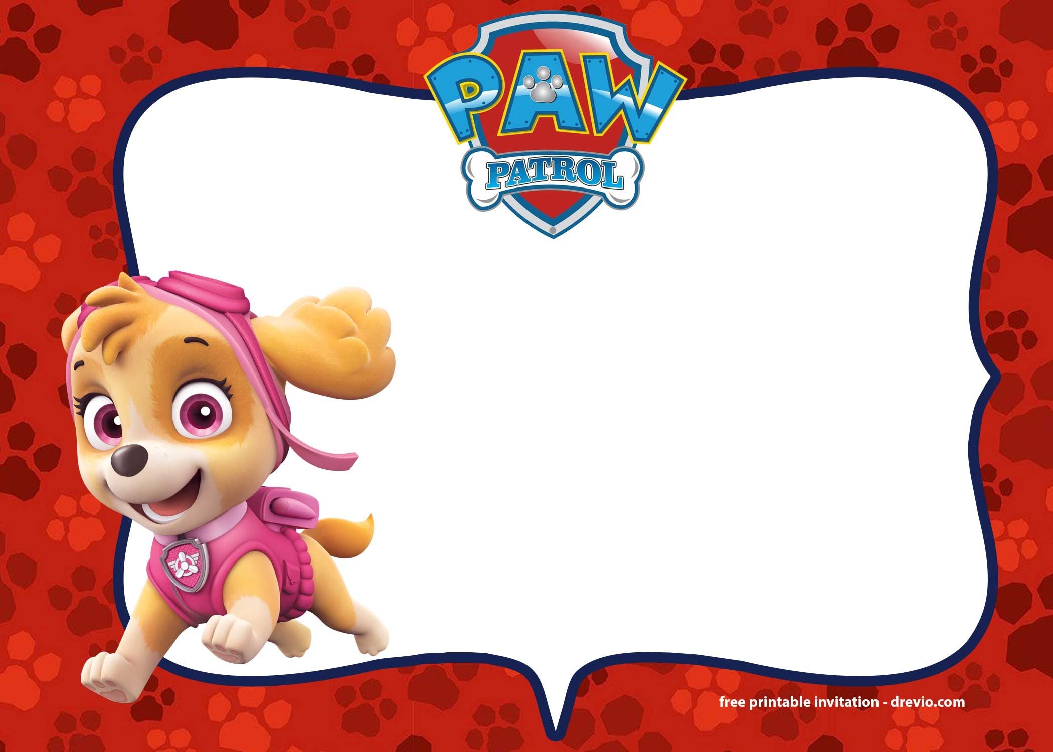 FREE Printable Skye Paw Patrol Invitations Templates Paw Patrol 