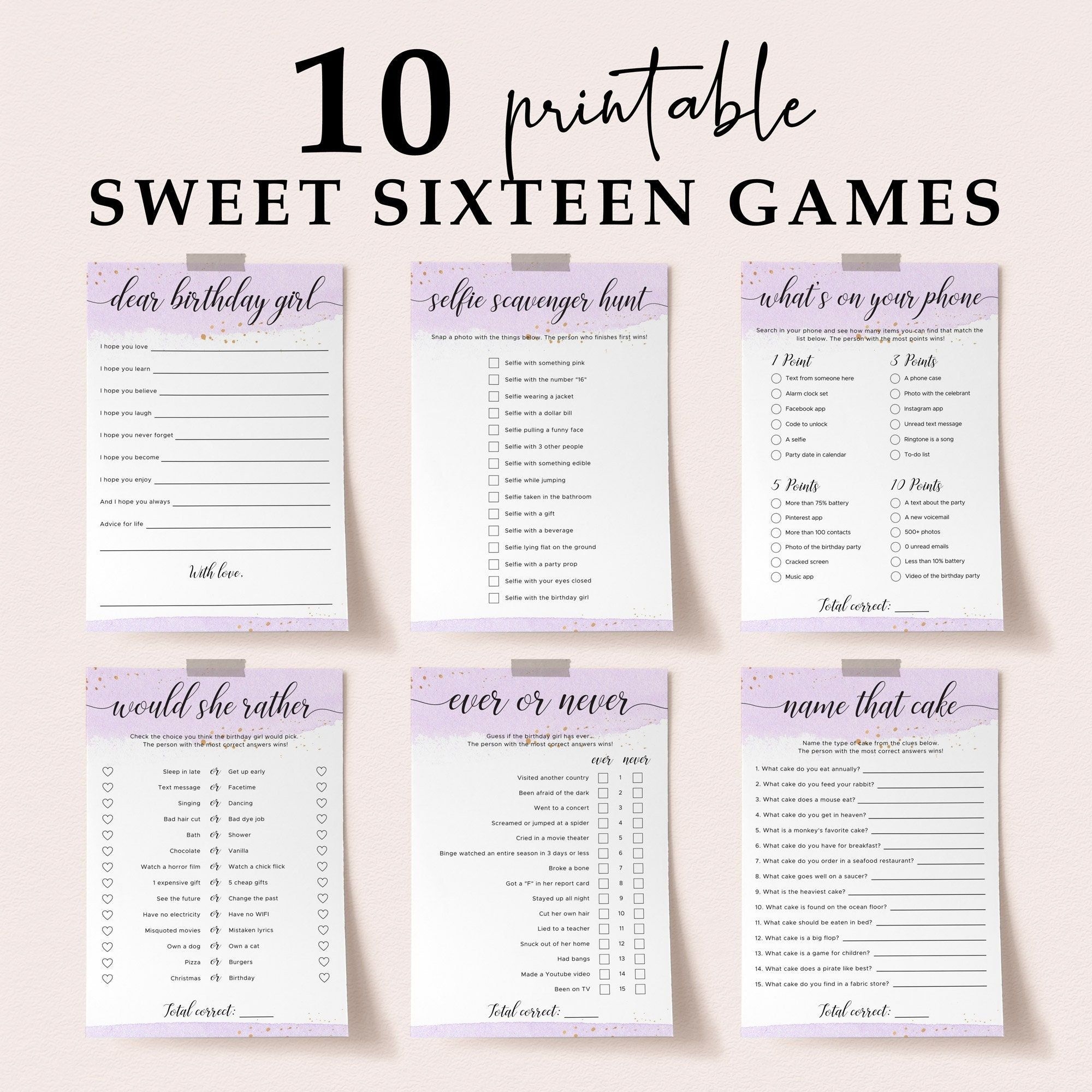 Free Printable Sweet 16 Party Games Calendar Printables