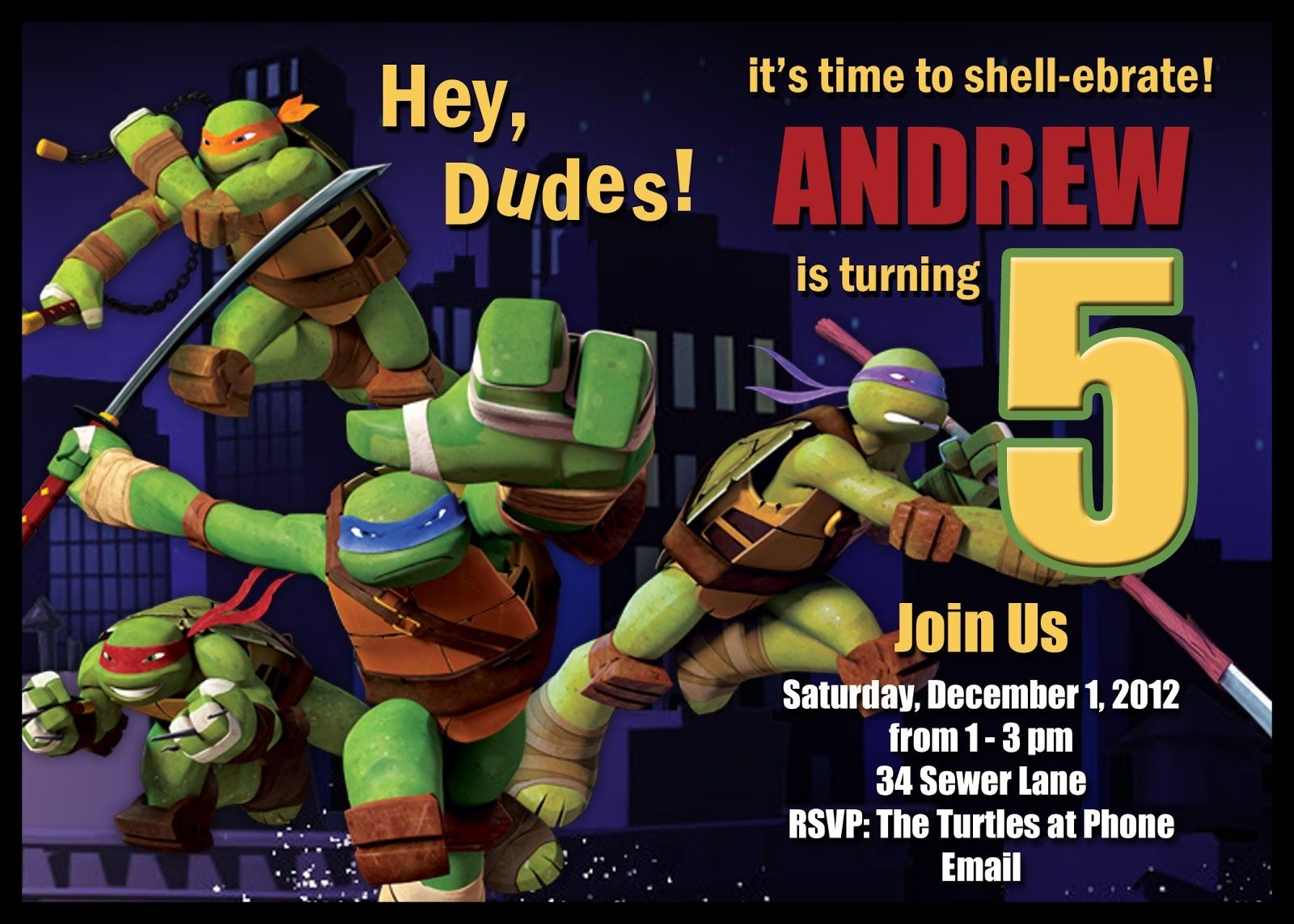 Free Printable Teenage Mutant Ninja Turtles Birthday Invitations 