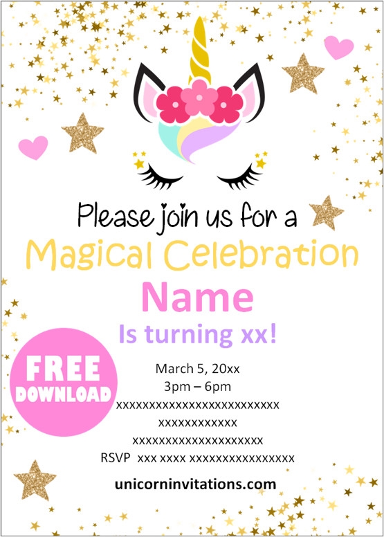 FREE Printable Unicorn Birthday Invitations Template 