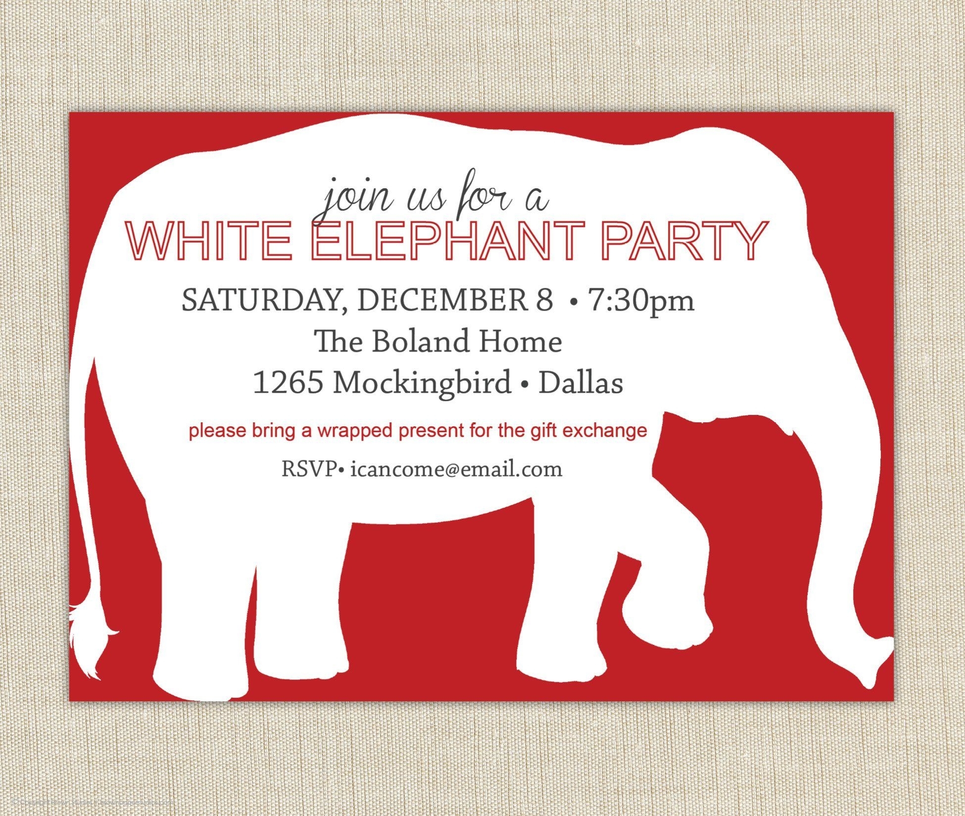 Free Printable White Elephant Invitation Template Free Free Printable