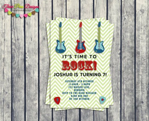 Guitar Rockstar PRINTABLE Birthday Invitations Invites Personalized 