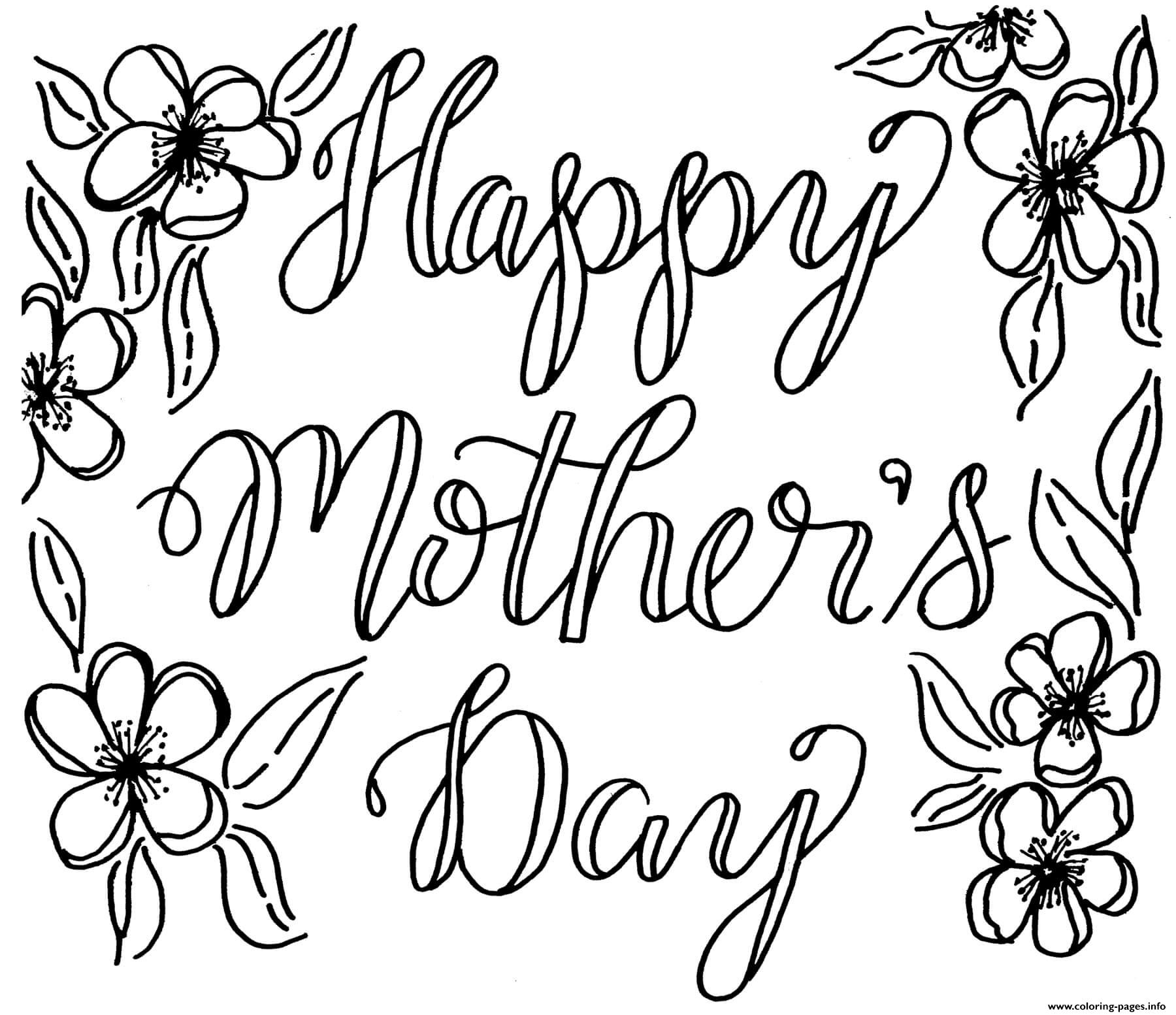 Happy Mothers Day May Flowers Coloring Page Printable