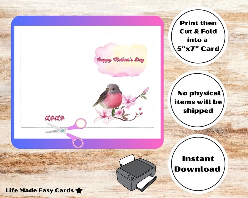 Happy Mothers Day Printable Card Digital Mothers Day Card Etsy