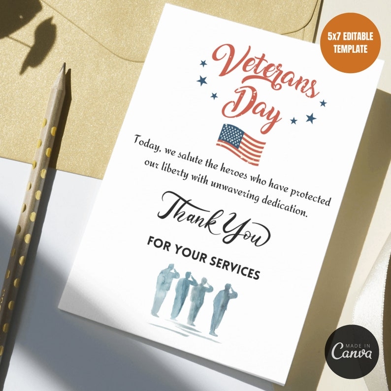 Happy Veterans Day Card Printable Veterans Day Card Thank Etsy