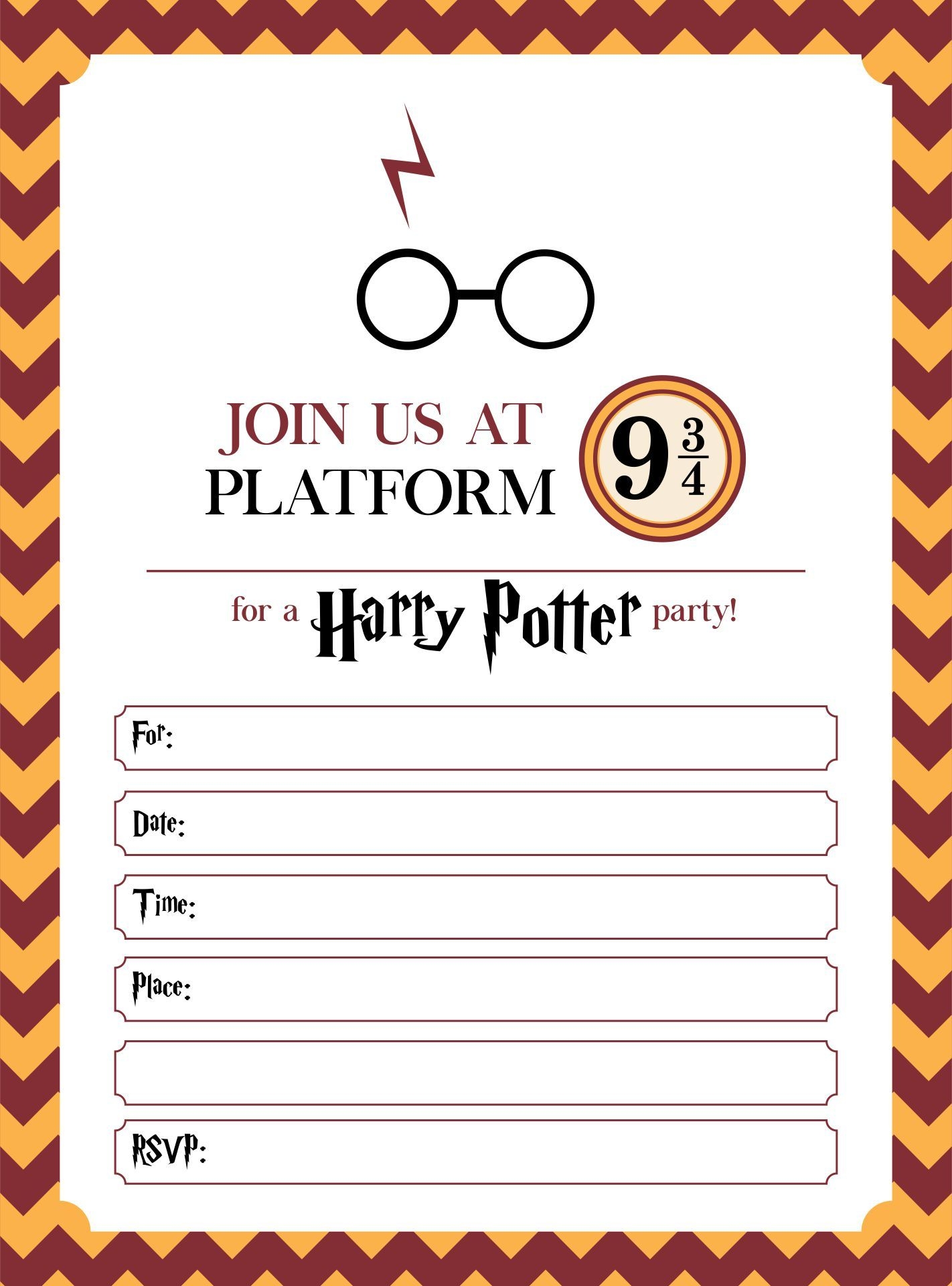 Harry Potter Birthday Party Ticket Invitation Templates