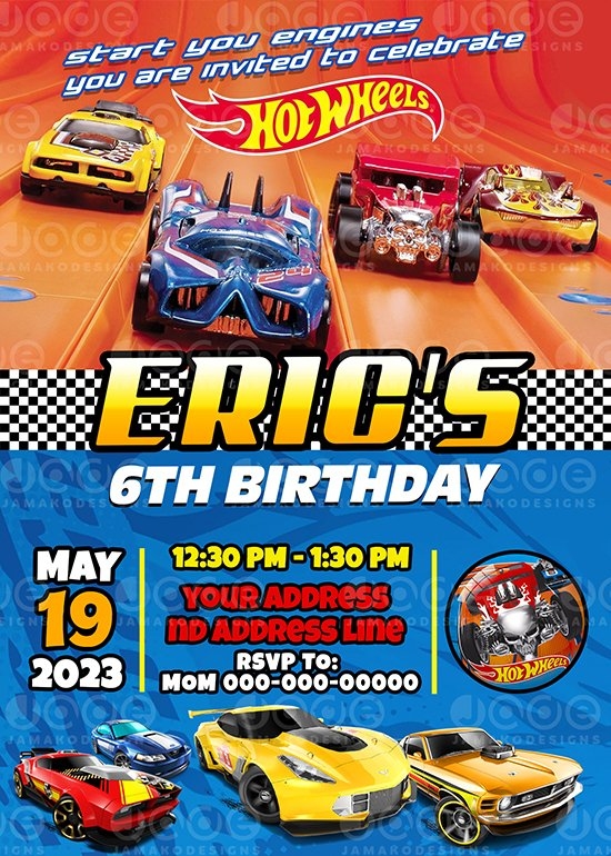 Hot Wheels Birthday Printable Template 4 X 6 Or 5 X 7 FREE Backside 