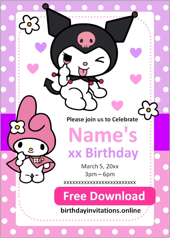 Kuromi And My Melody Invitations Birthday Invitations