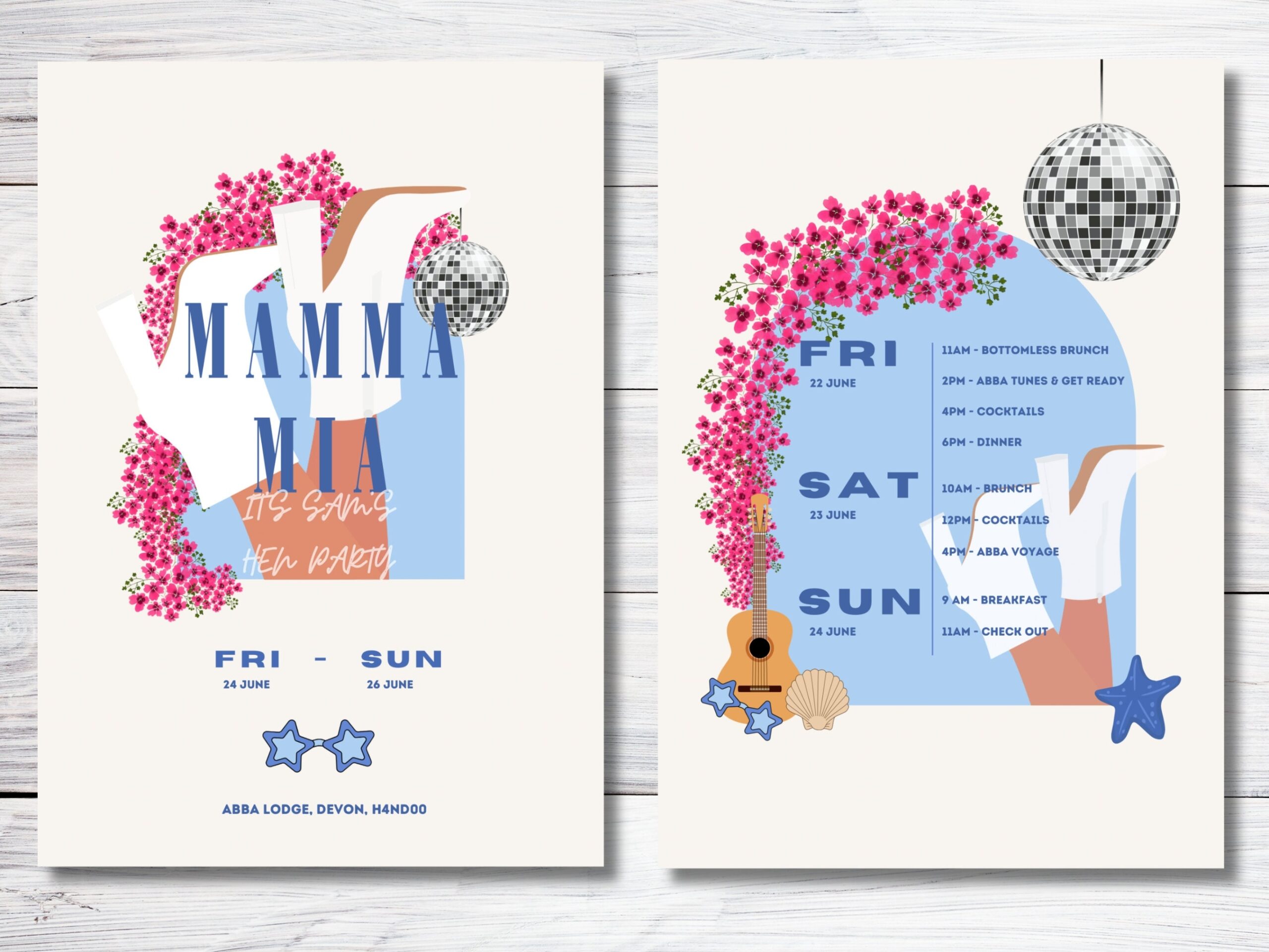 MAMMA MIA Hen Party Invite Template Bachelorette Hen Itinerary Editable 