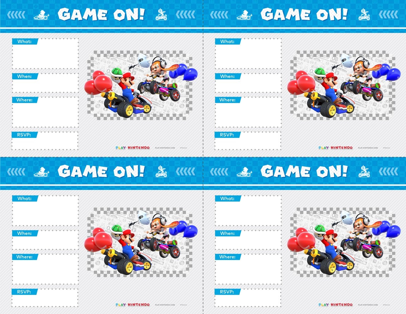 Mario Kart Printable Party Invitations Play Nintendo 