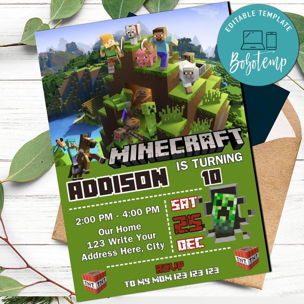 Minecraft Birthday Invitation Printable Instant Download 