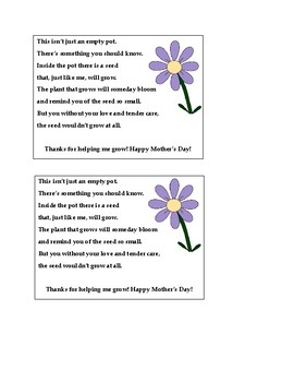 Mother 39 s Day Flower Pot Poem By Kristina Basil TpT