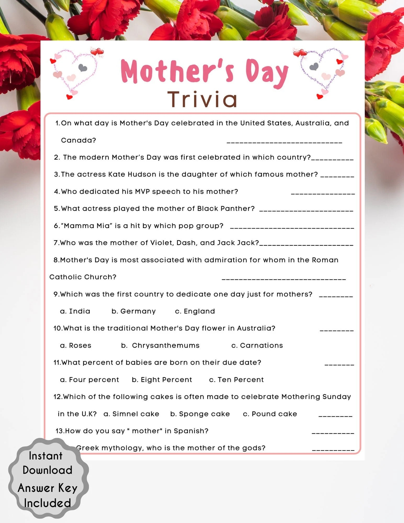 Mother S Day Questions Printable Printable Word Searches