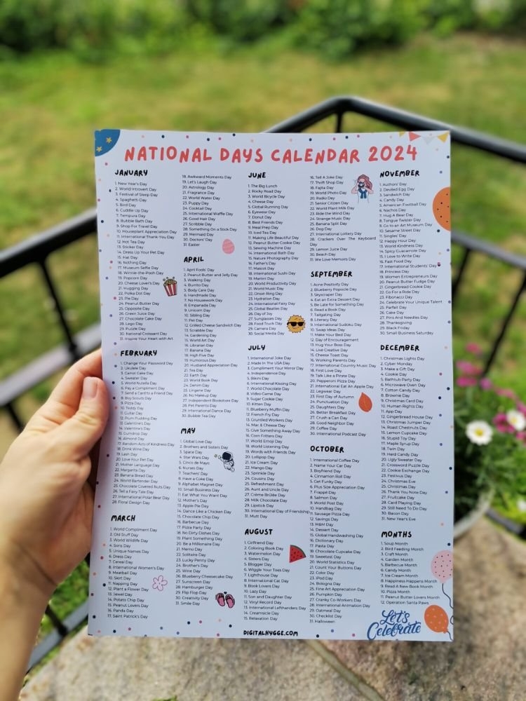 National Day Calendar 2024 Printable Elaine Shanie