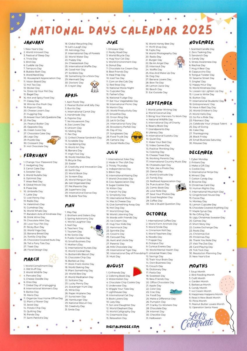 National Days Calendar 2025 Printable Free Printable Calendars