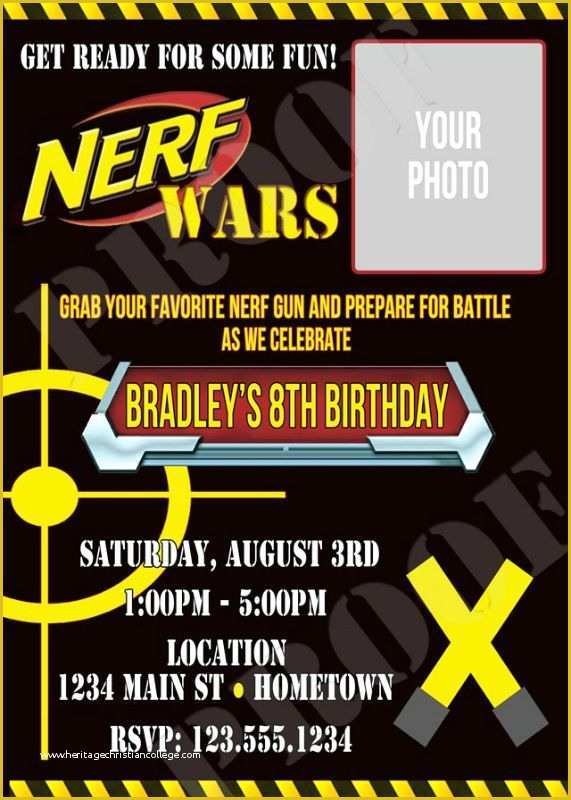 Nerf Invitation Template Free Of Personalized Nerf War Birthday Party 