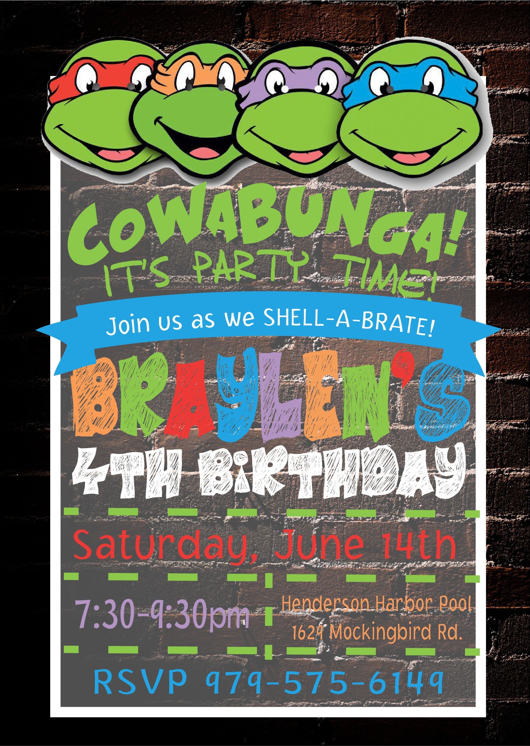 Ninja Turtle Birthday Invitation Template Free Ad Orders 35 Ship Free