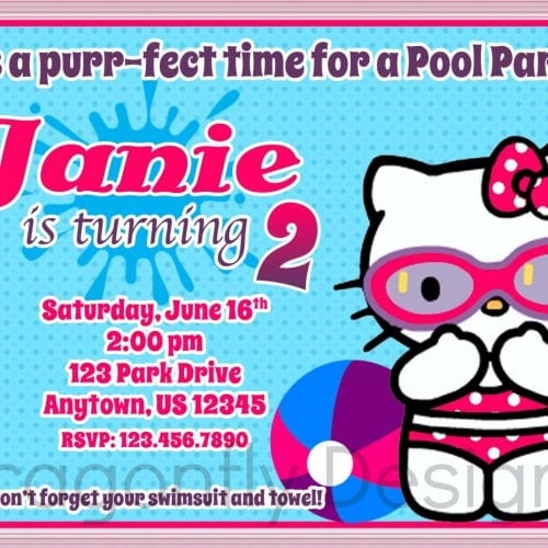 Pool Party Hello Kitty Invitations