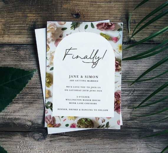 PRINT At HOME Finally Wedding Invitations Arch Shape Funny 