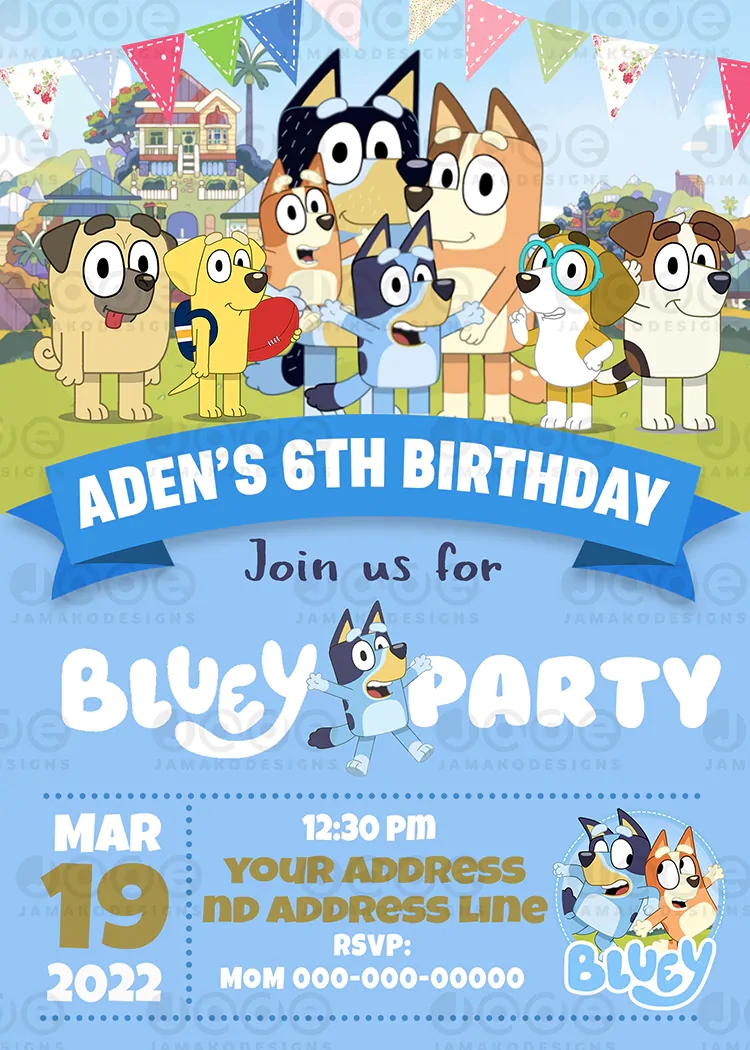 Printable Bluey Birthday Invitation 4 X 6 Or 5 X 7 FREE BACKSIDE