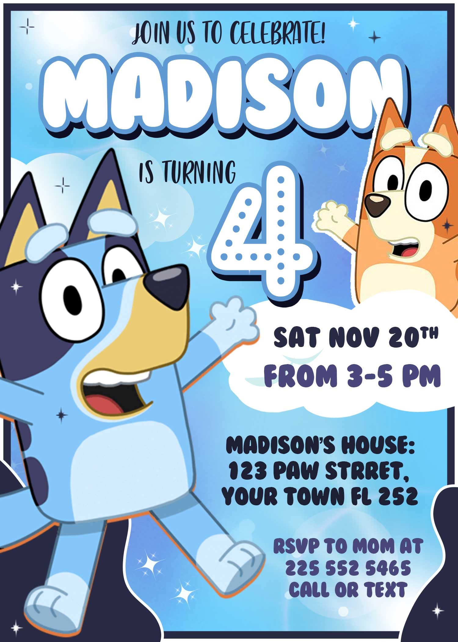Printable Bluey Birthday Invitations