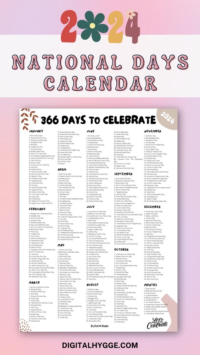 Printable Calendar Of National Days Free Printable Templates