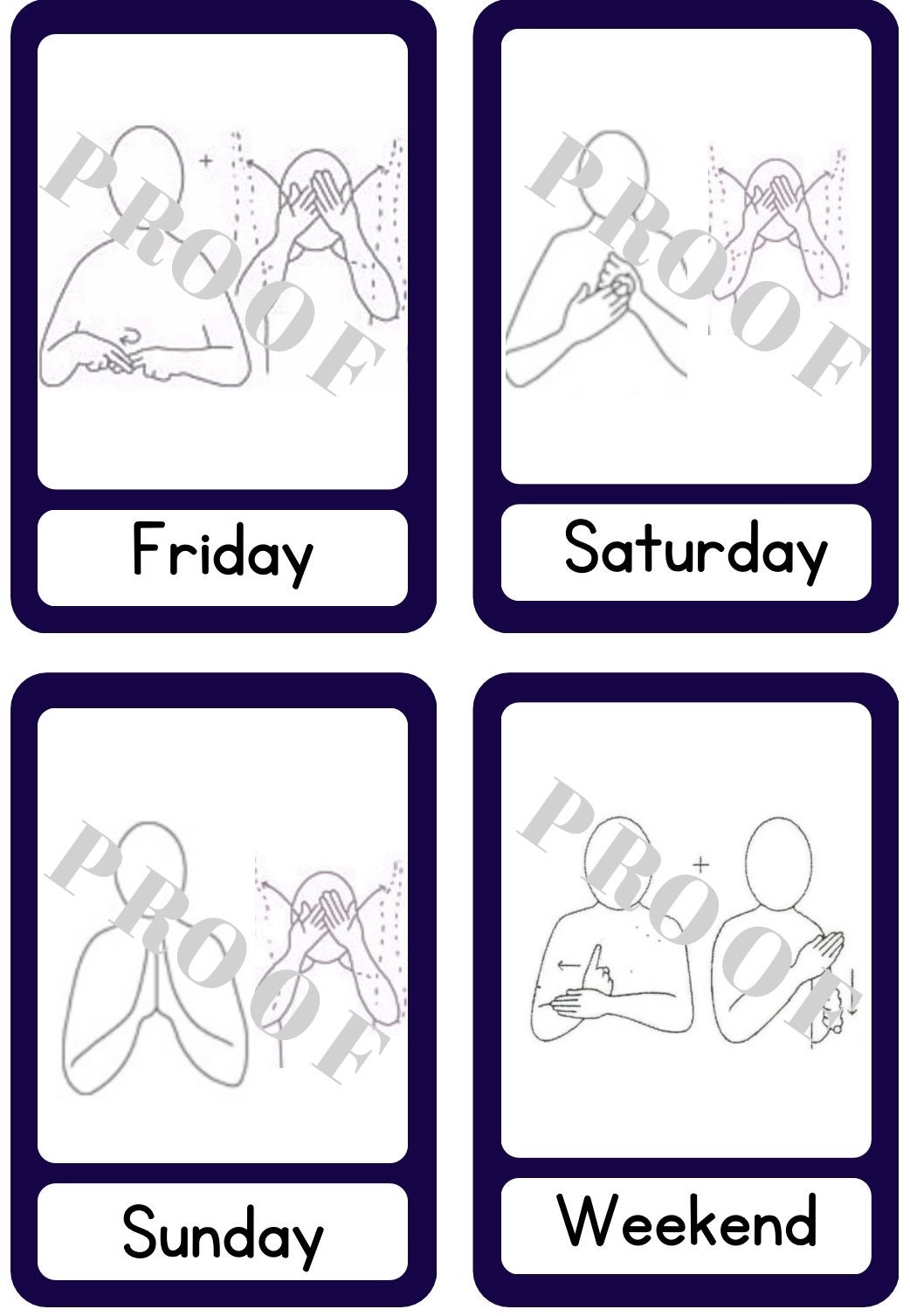 Printable Days Of The Week Printable Makaton Sign Flash Cards Etsy Canada