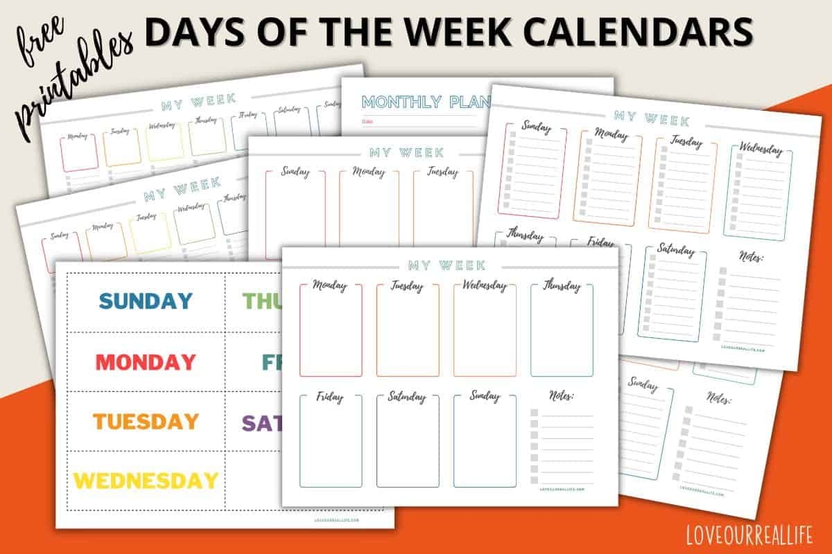 Printable Days Of Week Calendar