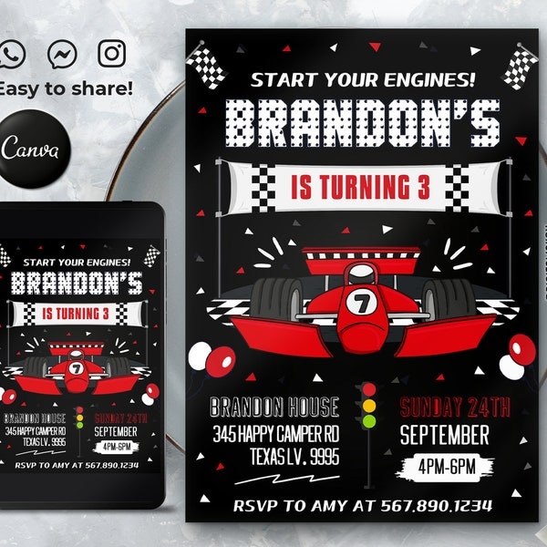 Printable Go Kart Birthday Invitations Etsy