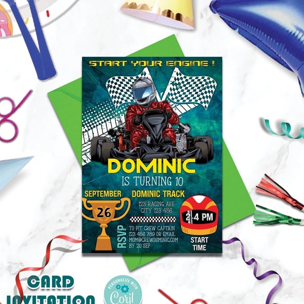 Printable Go Kart Birthday Invitations Etsy