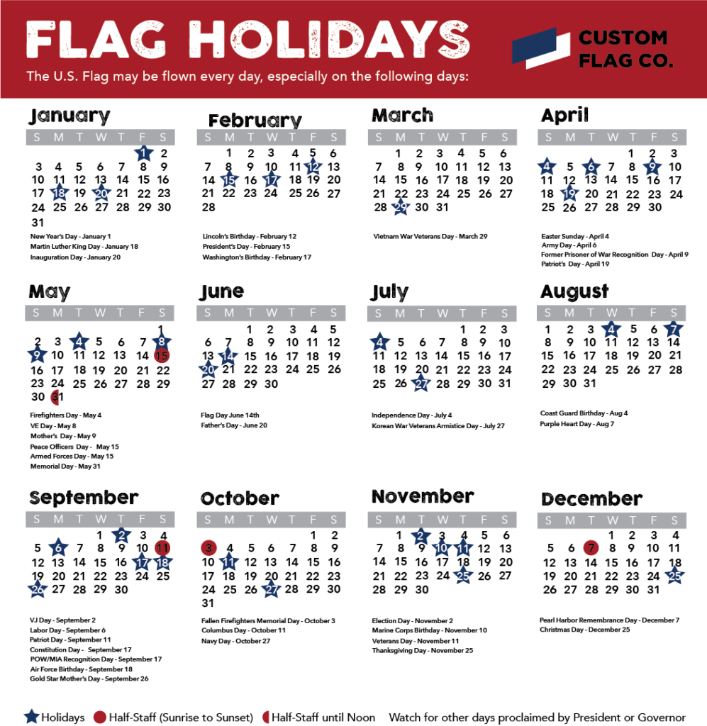 Printable List Of Days To Fly The American Flag