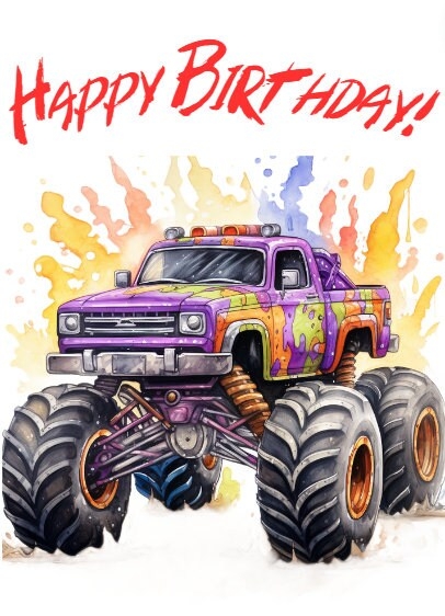Printable Monster Truck Birthday Card Etsy